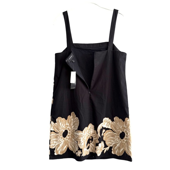Banana Republic Shift Sun Dress Embroidered Bold Floral Black Tan Size S - Picture 4 of 12